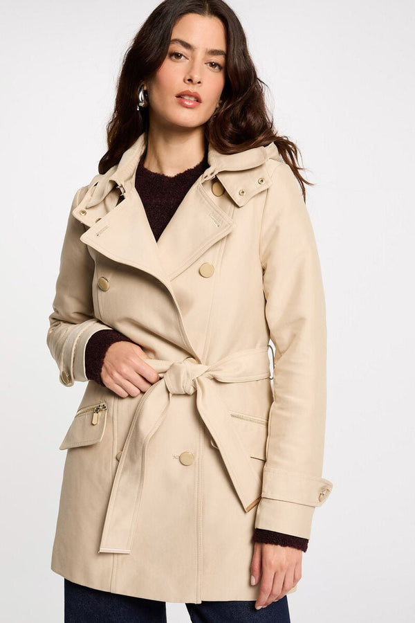 Trench con cintura in vita e cappuccio