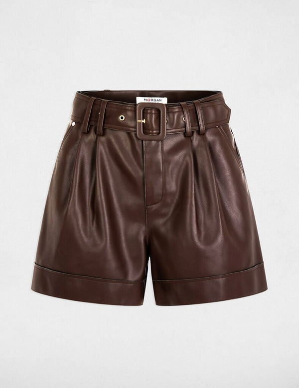Pantaloncino in ecopelle marrone MORGANDETOI