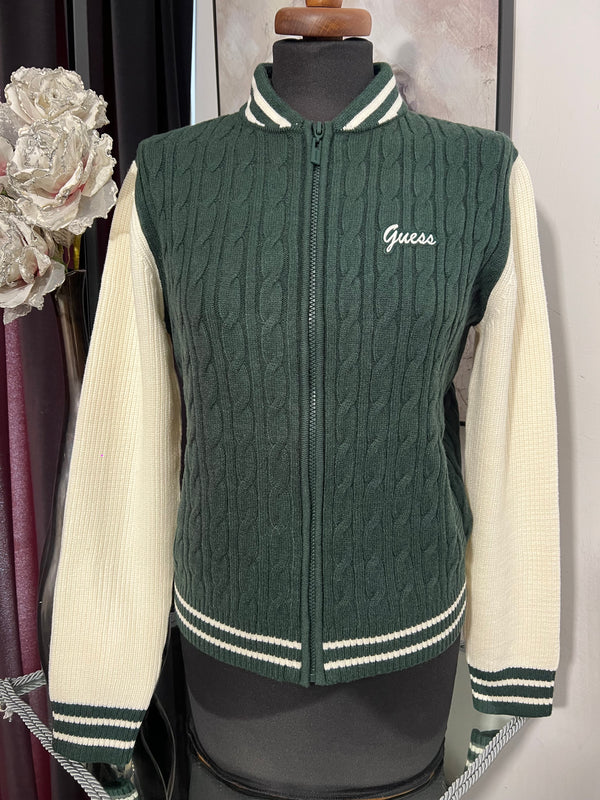 maglione bomber GUESS in maglia trecce bicolore
