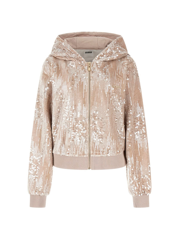 Felpa con cappuccio GUESS in velluto con paillettes
